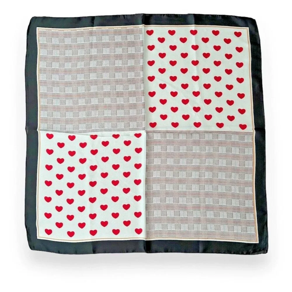 Red Hearts And Black Edges Scarf 27 X 27 Women Scarve Boho White Unisex
